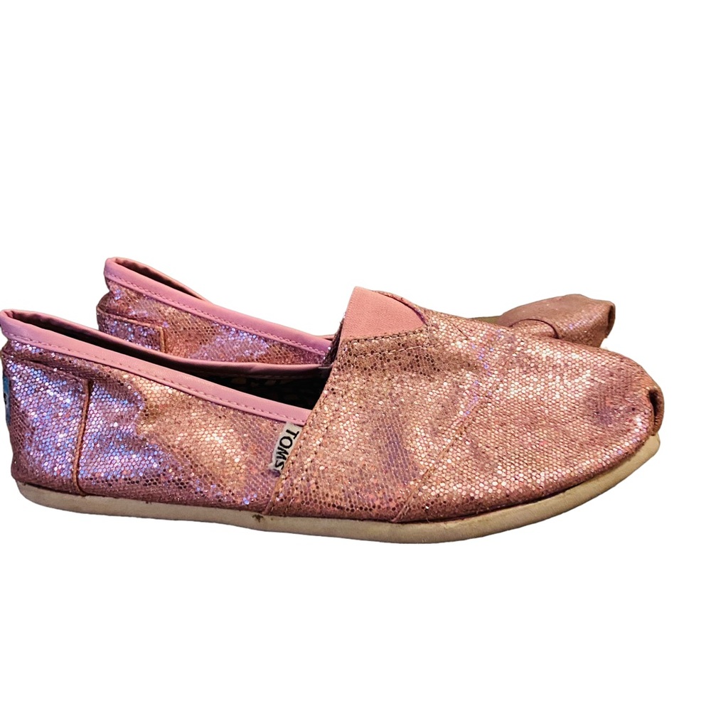TOMS Rose Gold Sparkle Glitter Slip Ons